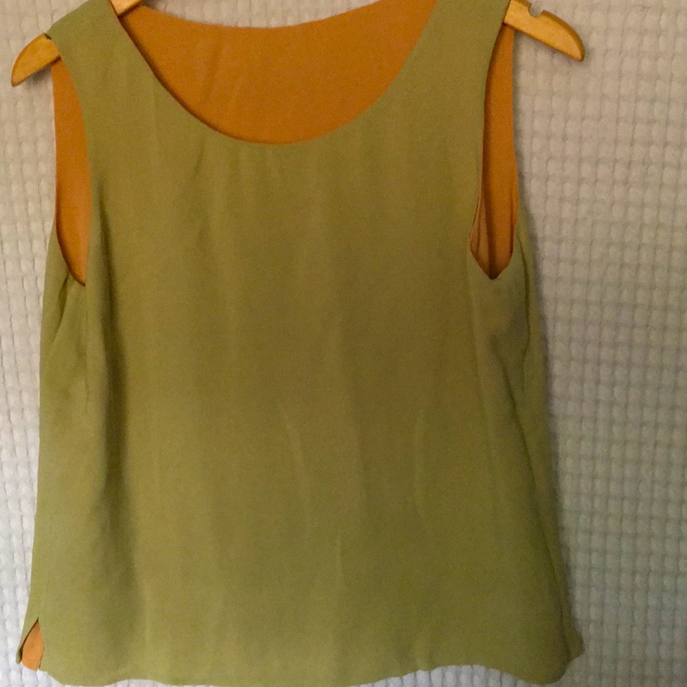 Silk green and peach color reversible top.